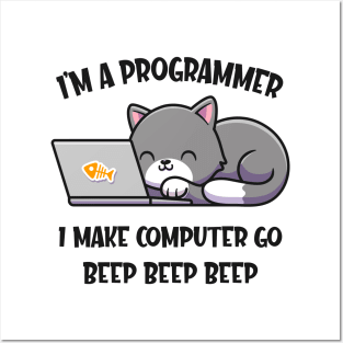 Coder Cat Programmer Funny Computer Scientist Posters and Art